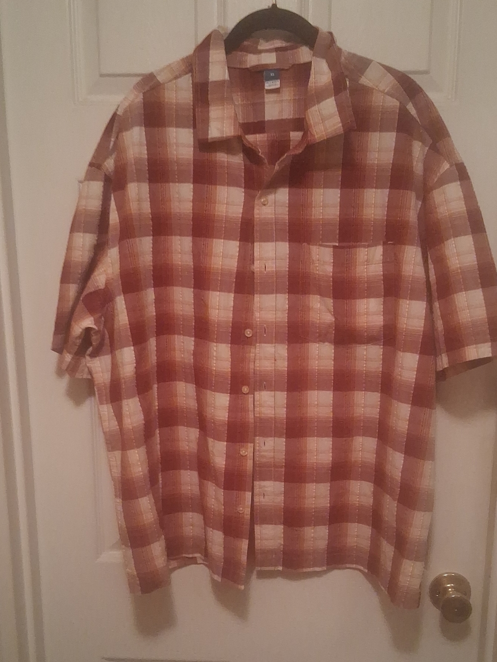 Old Navy Men's Short-Sleeve Plaid Button-Down Shirt - Brown & Cream